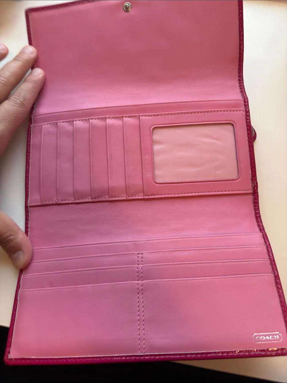 Coach Pink Quilted Patent Leather Wallet